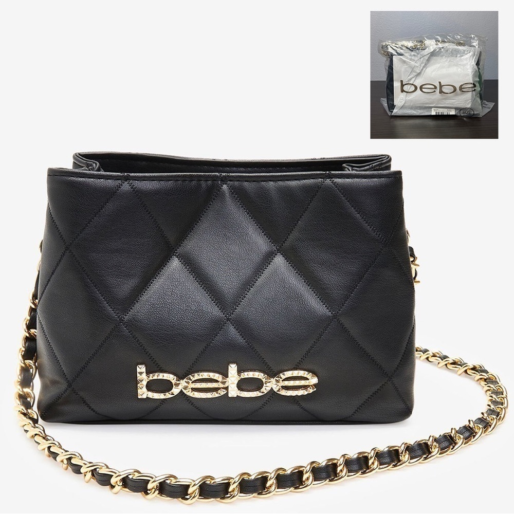 NWT Bebe Black Benny Quilted Triple Entry Crossbody (BG.12)